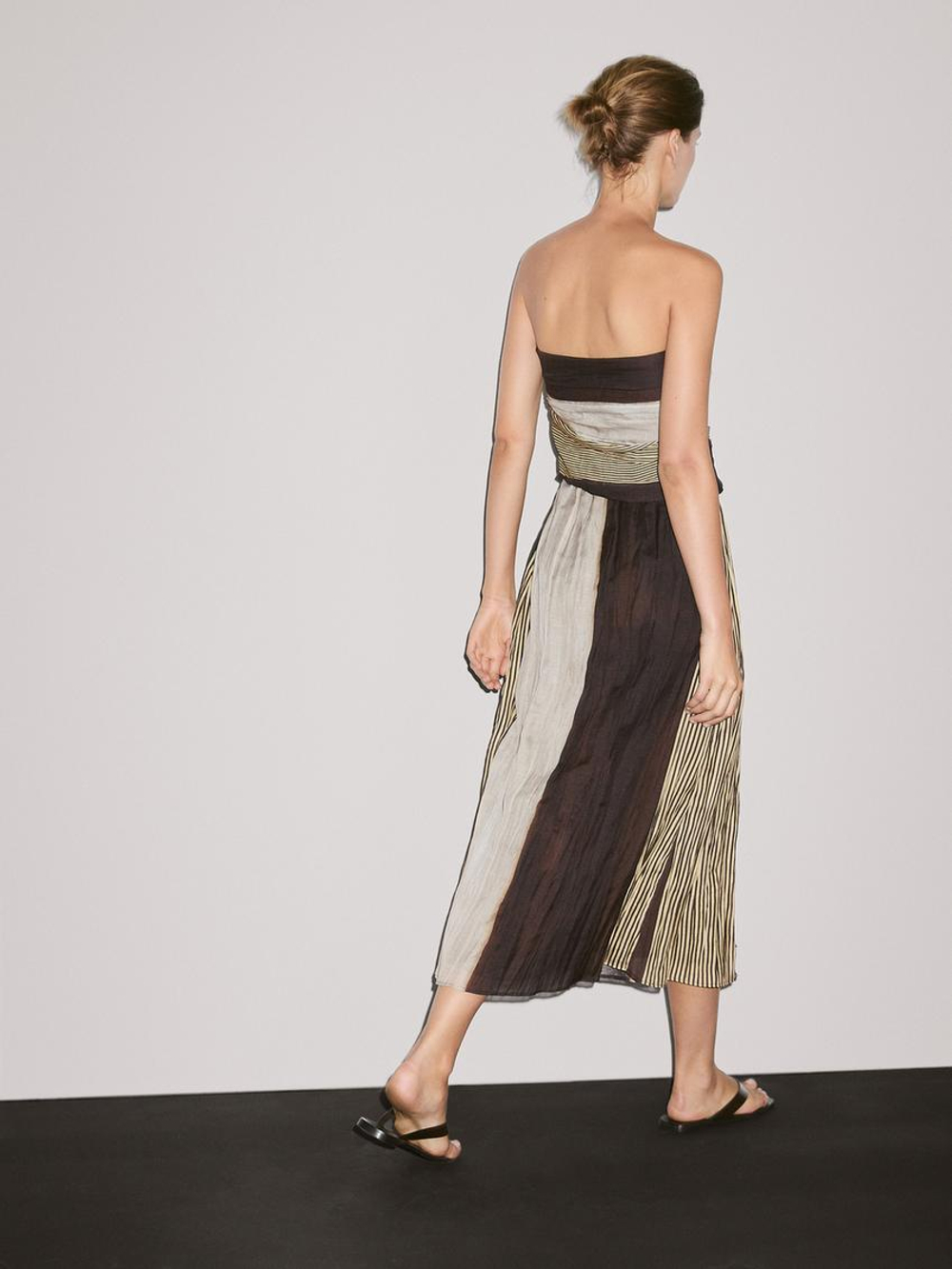 Massimo Dutti Платье без бретелей со сборкой, коричневый