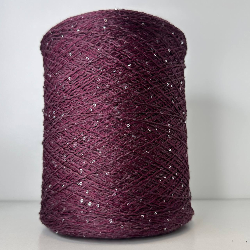 LINETTE PAILLETES - 80% лен, 20% п/а, микропайетки 2мм, ; 450м\100гр; цвет: гранатовый, пайетки серебро