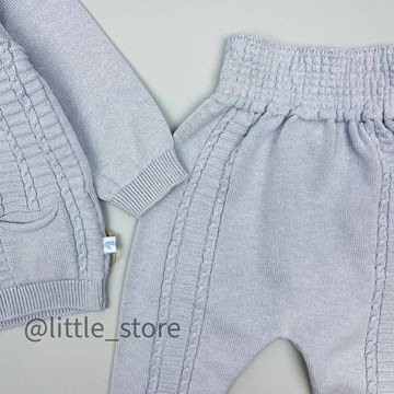 Комплект вязаный, Серо-голубой