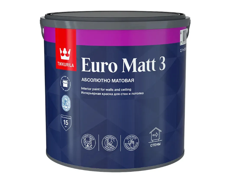 КРАСКА "EURO MATT-3" 0,9 Л (1/6) ИНТЕРЬЕРНАЯ "ТИККУРИЛА"