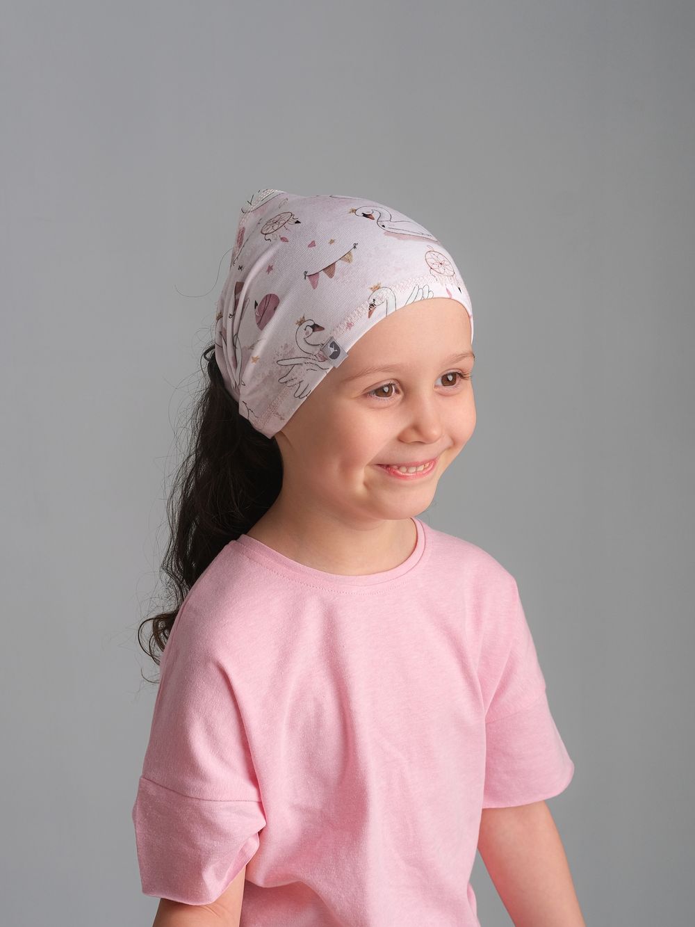 Косынка трикотажная ЧИЛИ (Розовые лебеди)