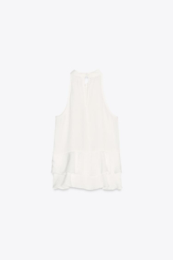 ZARA КОРОТКИЙ ТОП С ОБОРКАМИ, БЕЛЫЙ