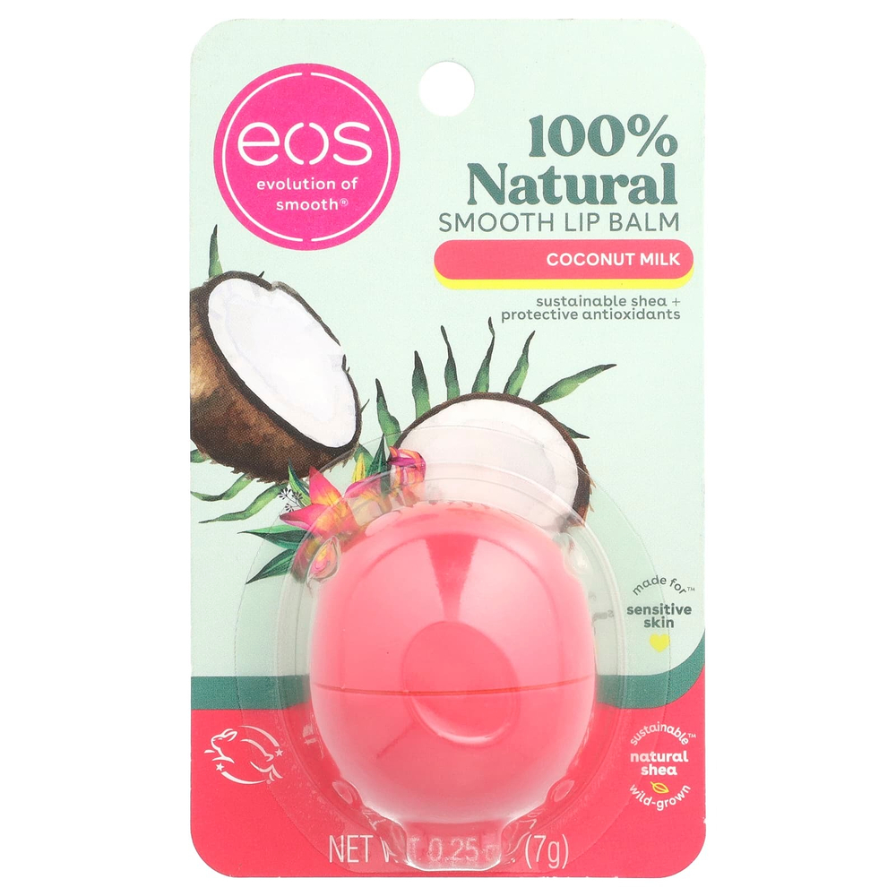 EOS, смягчающий бальзам для губ с маслом ши, кокосовое молоко, 7 г (0,25 унции)