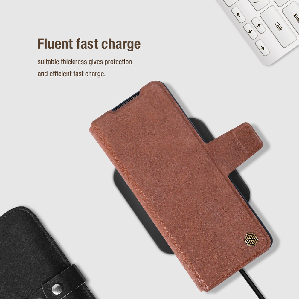 Кожаный чехол коричневого цвета для Samsung Galaxy Z Fold 4 5G, серия Aoge Leather от Nillkin (с эластичным карманом для хранения S-pen)