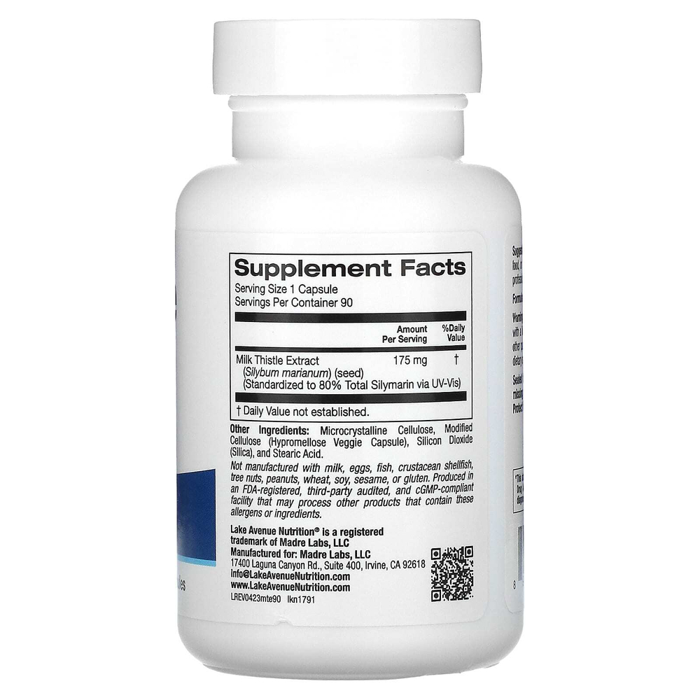 Lake Avenue Nutrition, экстракт расторопши, 175 мг, 90 растительных капсул