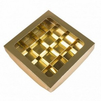 Упаковка на 16 конфет с крышкой ЗОЛОТО 180*180*30 мм