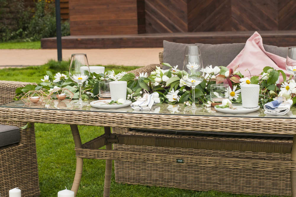 "Мокко" обеденная группа плетеная из ротанга, цвет соломенный