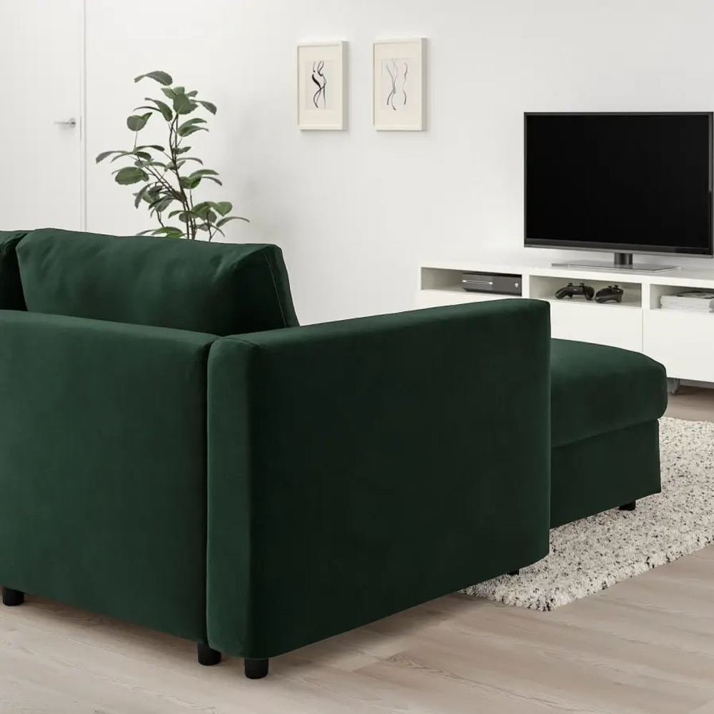 VIMLE 3-местный диван с шезлонгом/Дьюпарп темно-зеленый ИКЕА