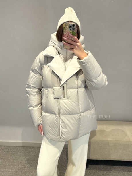 Серый пуховик со съемной манишкой-капюшоном