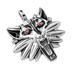 Массивный кулон подвеска мужская "Ведьмак" из нержавеющей ювелирной медицинской хирургической стали 316L с красными цирконами SSPM-6887