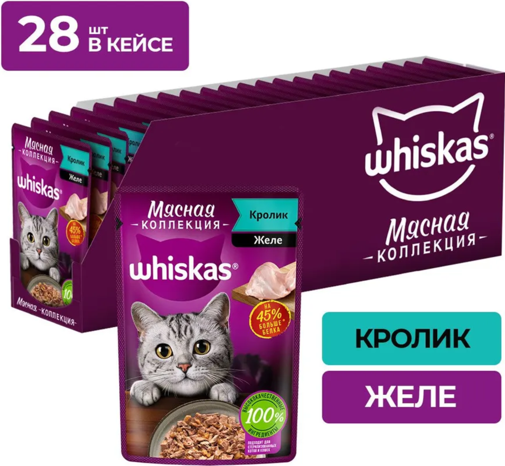 Whiskas Мясная коллекция Кролик желе 75г.*28шт.