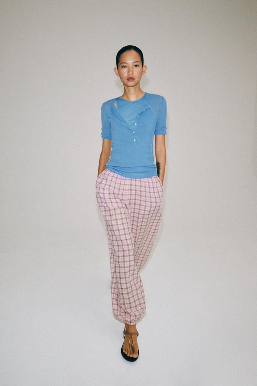 ZARA БРЮКИ-ШАРЫ В КЛЕТКУ — ZW COLLECTION, РОЗОВЫЙ