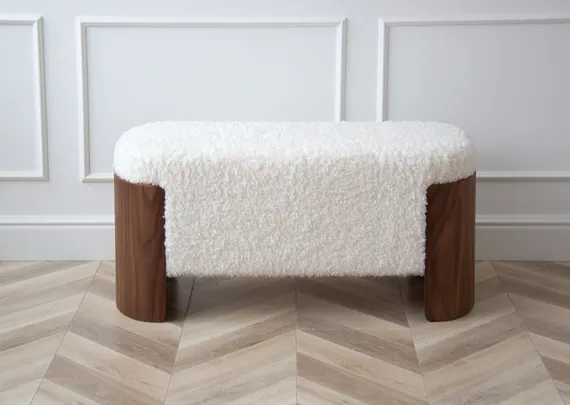 Банкетка Lagom 100 см (белый мех, орех)