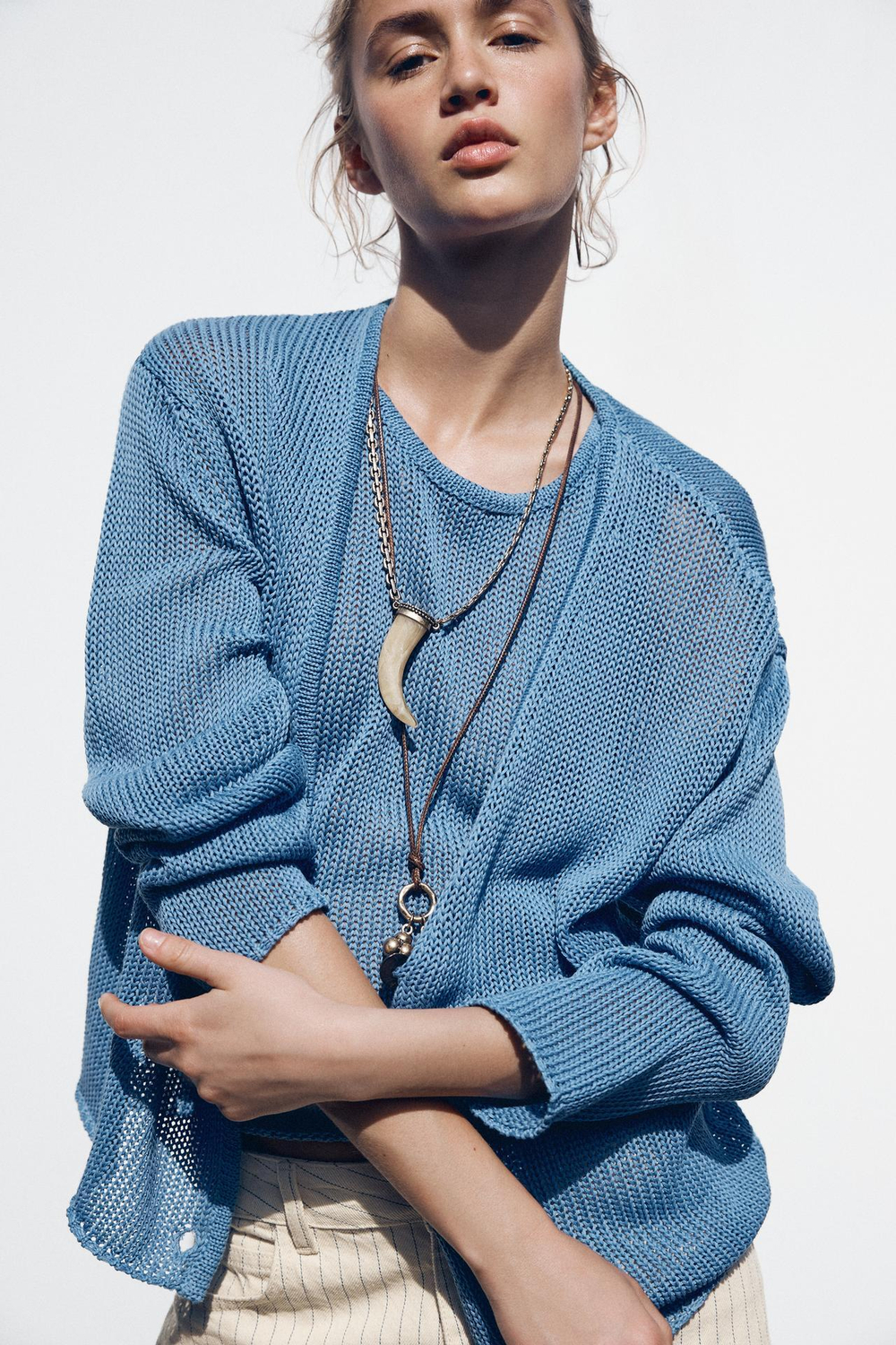 ZARA КАРДИГАН ИЗ 100% ХЛОПКА, СИНИЙ