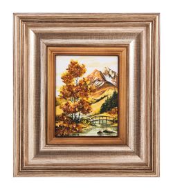 AMB-04/10 Картина «Горный пейзаж» (с янтарной крошкой) H-18см