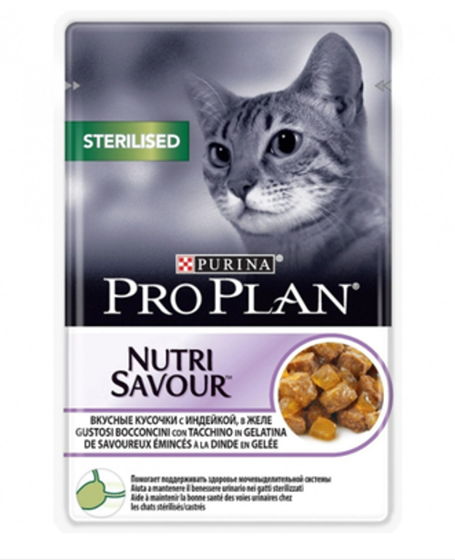 Purina Pro Plan Sterilised Влажный корм для стерилизованных кошек кусочки в желе с индейкой, 85 г