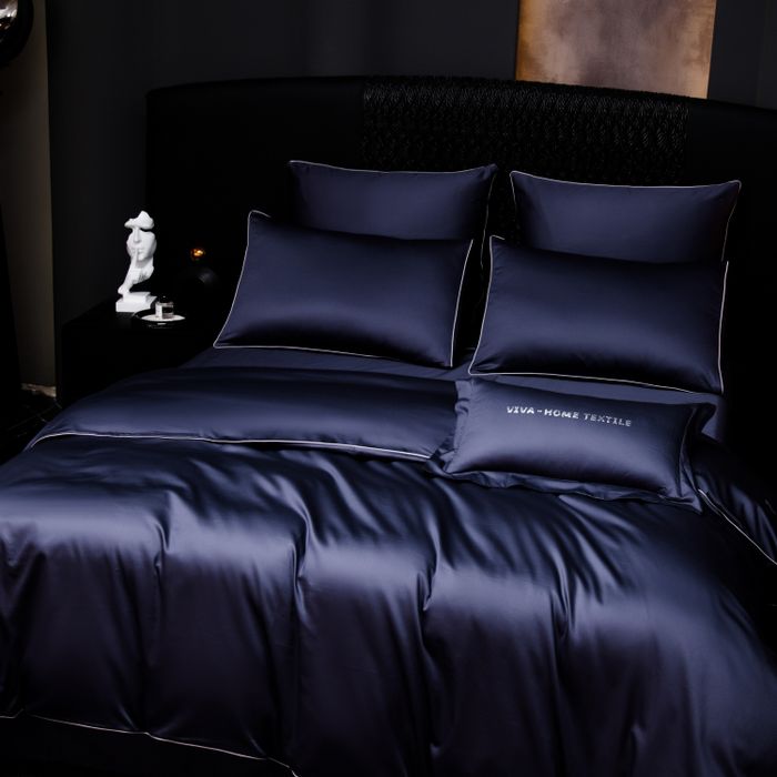 Комплект постельного белья на резинке Однотонный Сатин Премиум «Темный сапфир»