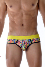 Мужские трусы-слипы с цветной пришивной резинкой и геометрическим принтом (Размер: S) (Цвет: разноцветный)