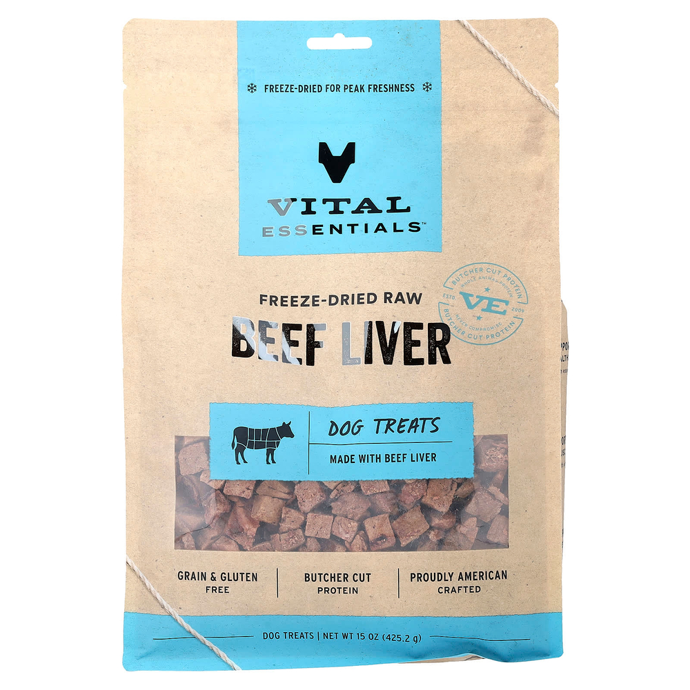 Vital Essentials, сублимированные лакомства для собак, со вкусом говяжьей печени, 425,2 г (15 унций)