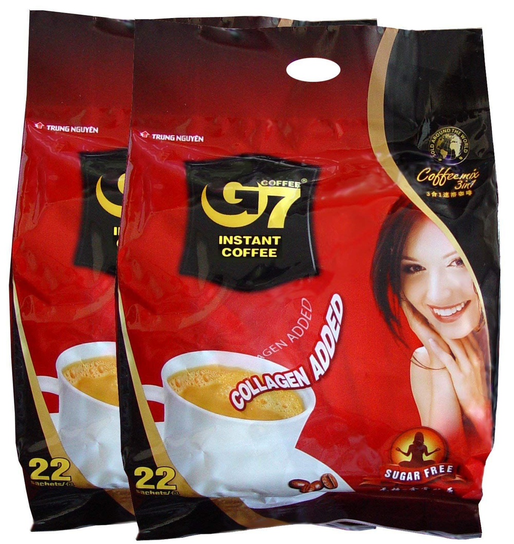 Вьетнамский растворимый кофе G7 Collagen & Sugar Free TRUNG NGUYEN 2 упаковки по 22шт.