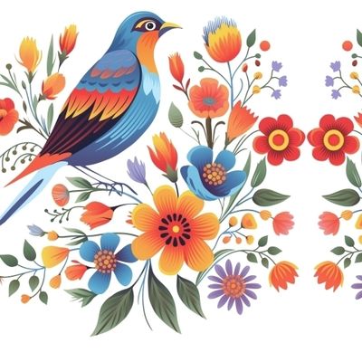 Птицы и фолк цветы