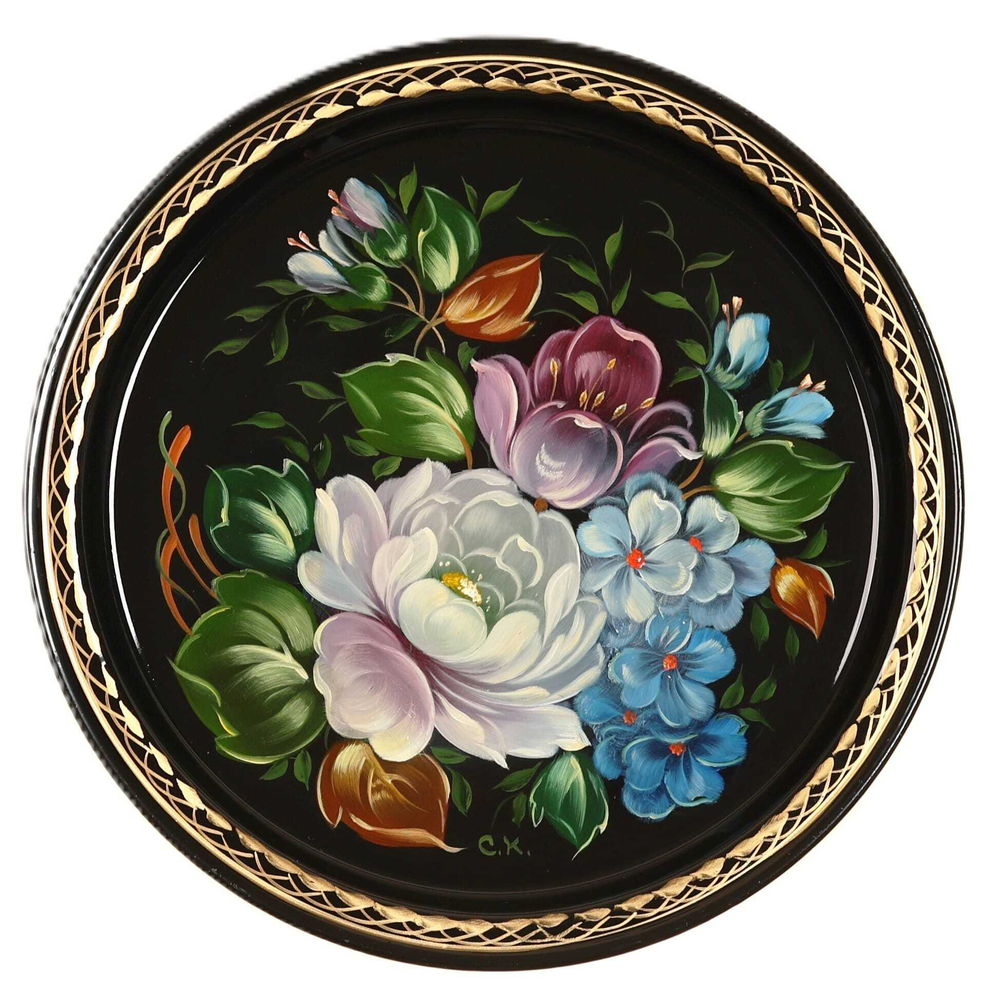 Жостовский поднос декоративный, размер 22 см (A5), металлический