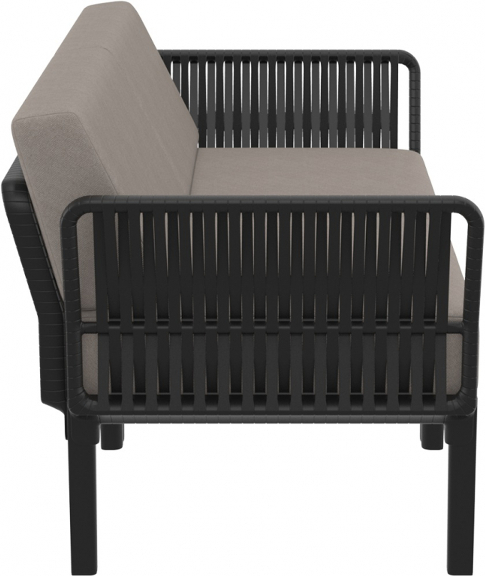 Диван пластиковый двухместный с подушками Siesta Contract Portofino Lounge, черный, светло-коричневый