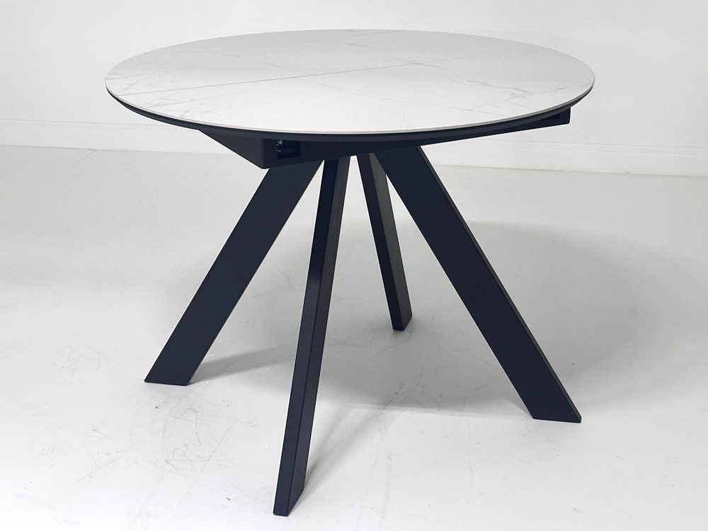Стол БОНЖУР 100 БЕЛЫЙ МРАМОР, керамика / ЧЕРНЫЙ каркас М-City
