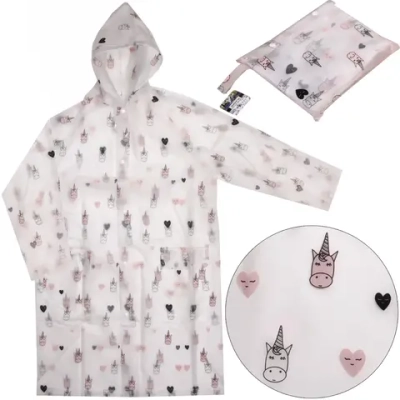 Дождевик-плащ 120 Мкрн 115*65см «Единороги» с капюшоном и завязками, на кнопках, р-р M ДоброСад