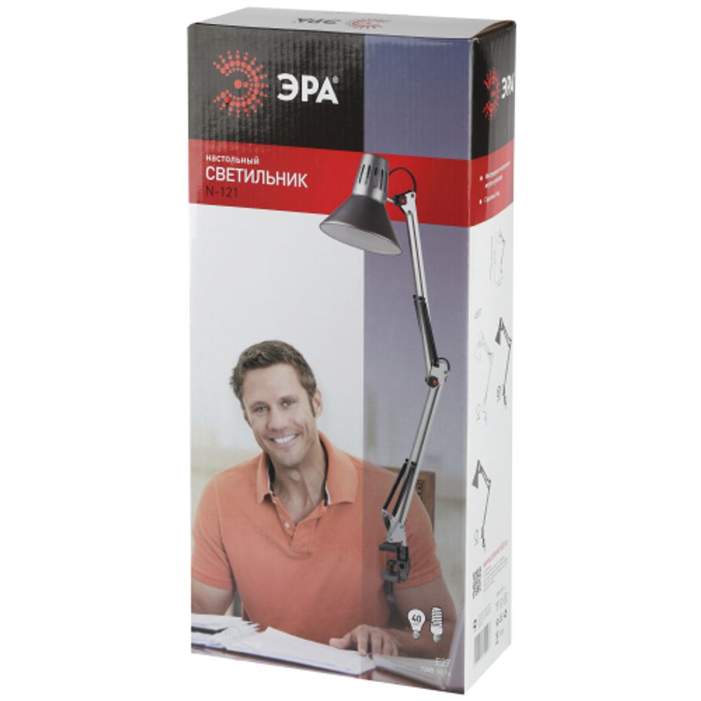 Настольный светильник ЭРА N-121-E27-40W-BK на струбцине черный | Настольные светильники под лампу