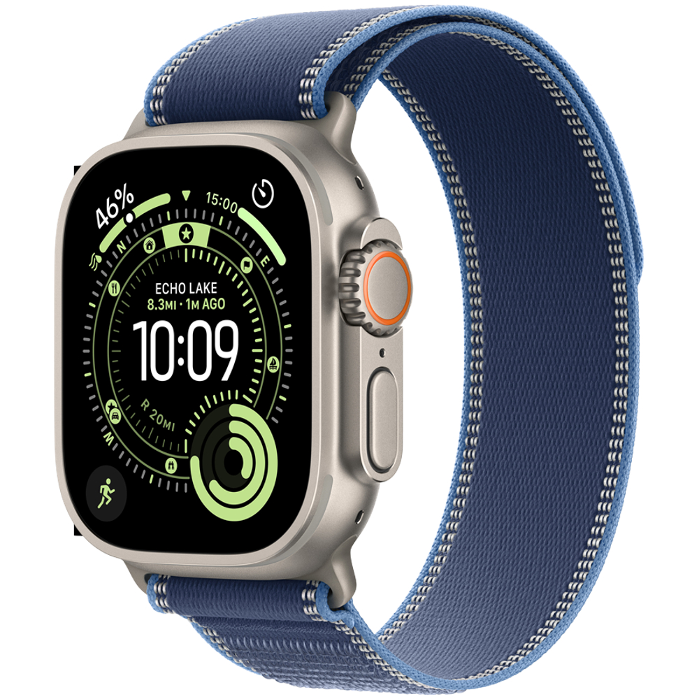 Apple Watch Ultra 3 GPS + Cellular 49mm Natural Titanium Case with Blue/Bright Blue Trail Loop - S/M,Model A3281