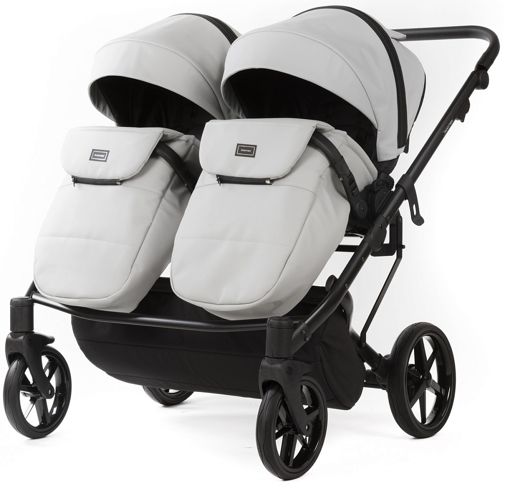 Детская коляска для двойни Adamex Leo Duo Deluxe 3 в 1 DUO-SA3 (СВ.СЕРАЯ КОЖА)