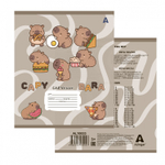 Тетрадь 12л., клетка, Alingar, скрепка, блок офсет, 100% белизна, мелованный картон (стандарт), "Capybara copybook", 5 дизайнов в пленке т/у