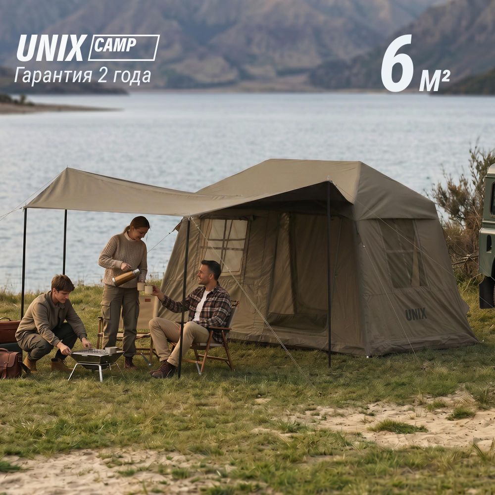 Надувная палатка UNIX Camp Vega 3х2 зеленый (+ навес)