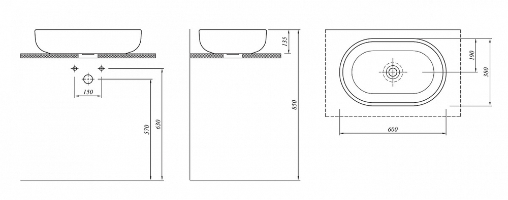 Раковина Kale Zero 60x38 накладная