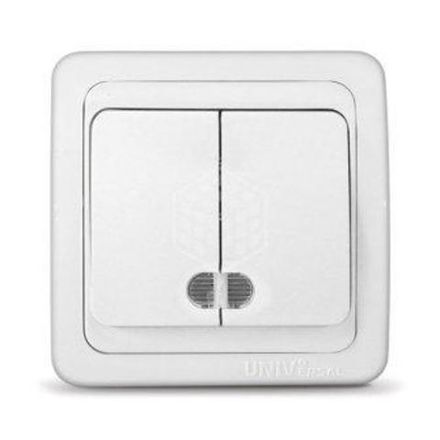 Выключатель двухклавишный с подсветкой "UNIVersal" серия "Валери", с/у, 10А, 220В, белый (еврослот)