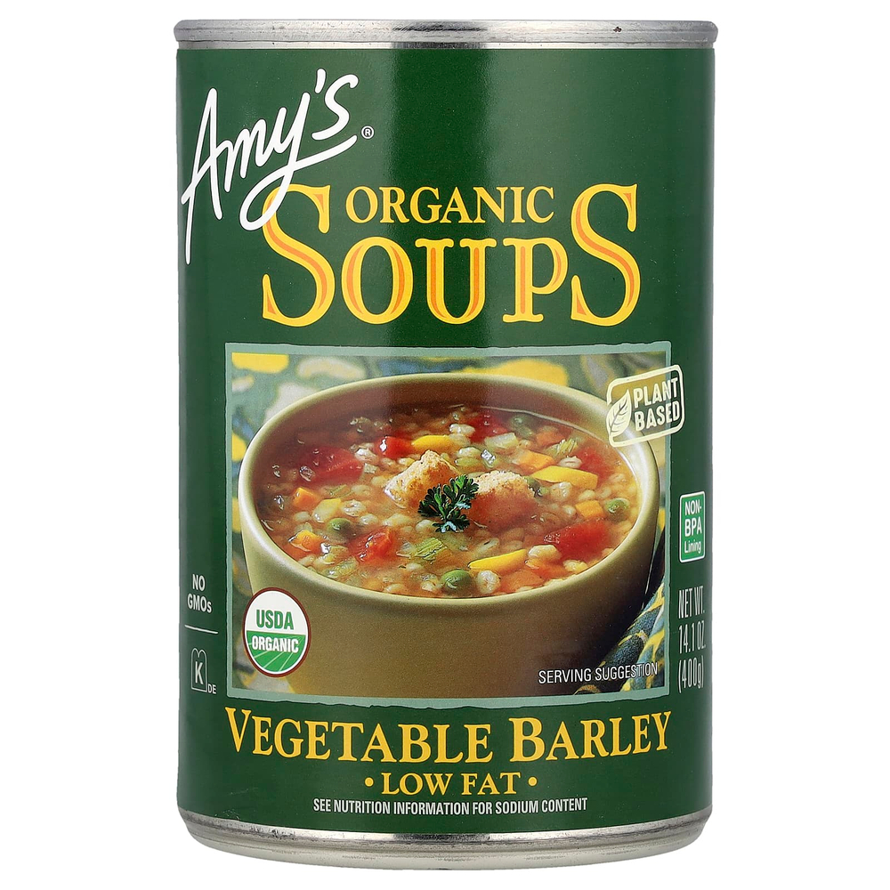 Amy's, органические супы, овощной ячмень, с низким содержанием жира, 400 г (14,1 унции)