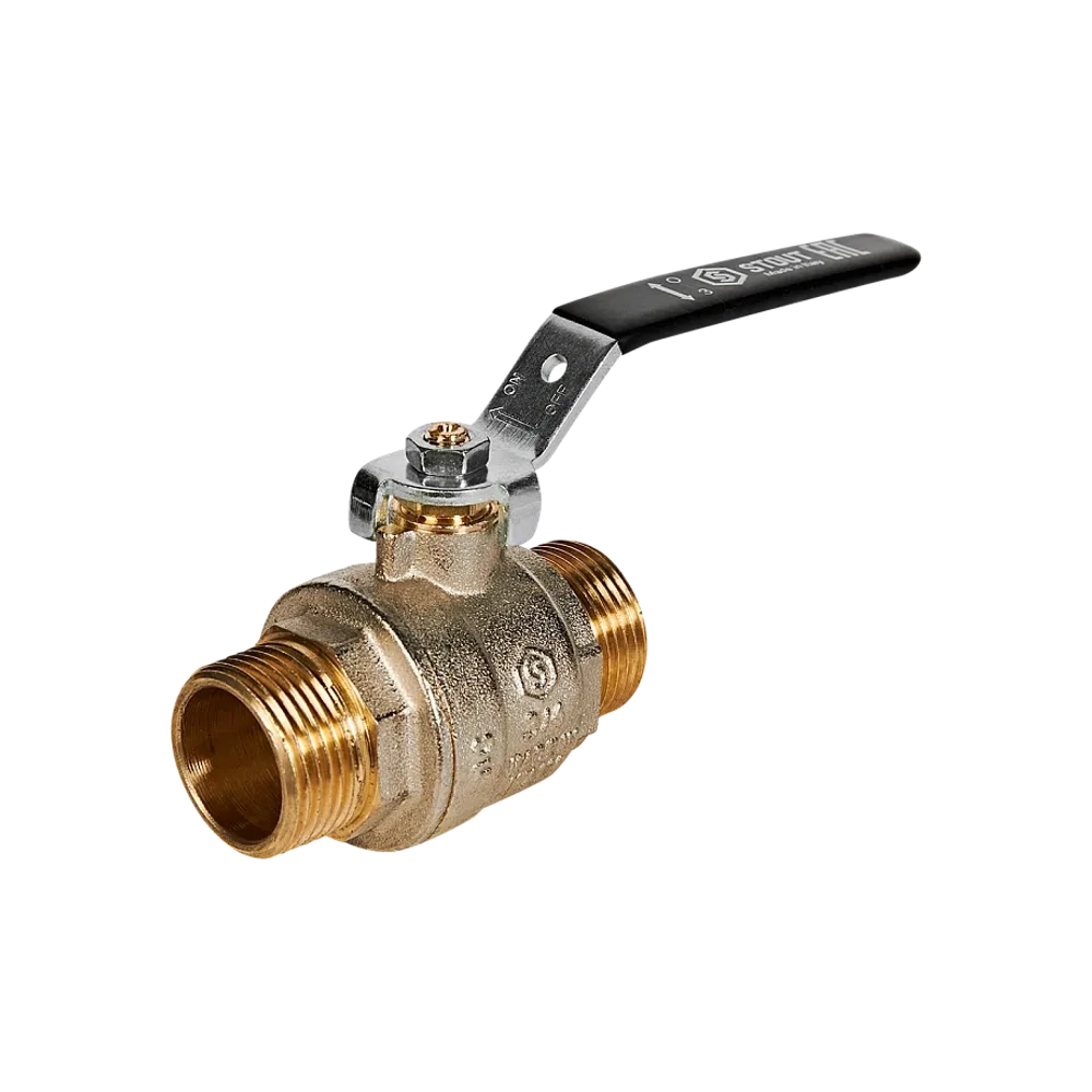 Кран шаровой полнопроходной STOUT - 3/4" (НР/НР, PN40, Tmax 150°C, ручка-рычаг черная)