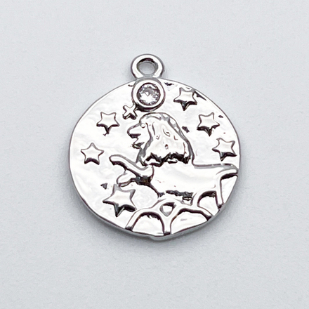 Подвеска Знак Зодиака Лев, цвет серебро (родий), фианит, размер 16*14 мм, цена за 1 шт