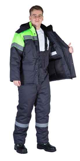 Костюм зимний "Байкит" с полукомбинезоном, т.серый/лимон