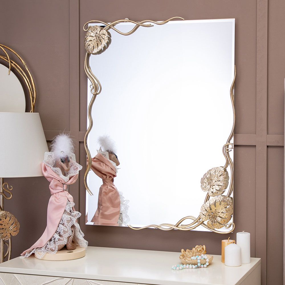 Зеркало настенное Monstera Deliciosa (Монстера) прямоугольное 80х60 Айвори