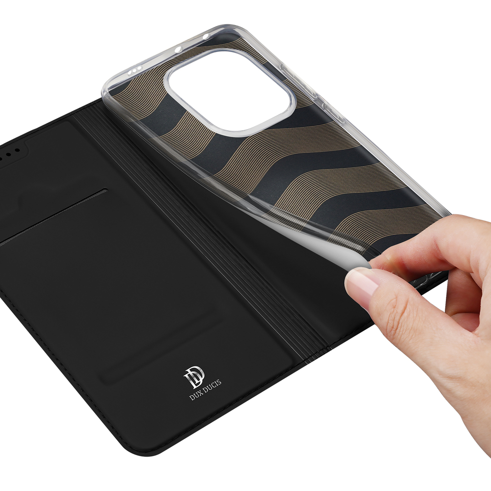 Чехол книжка из PU кожи черного цвета от Dux Ducis для смартфона Xiaomi Redmi Turbo 3 и Poco F6, серия Skin Pro Series Case