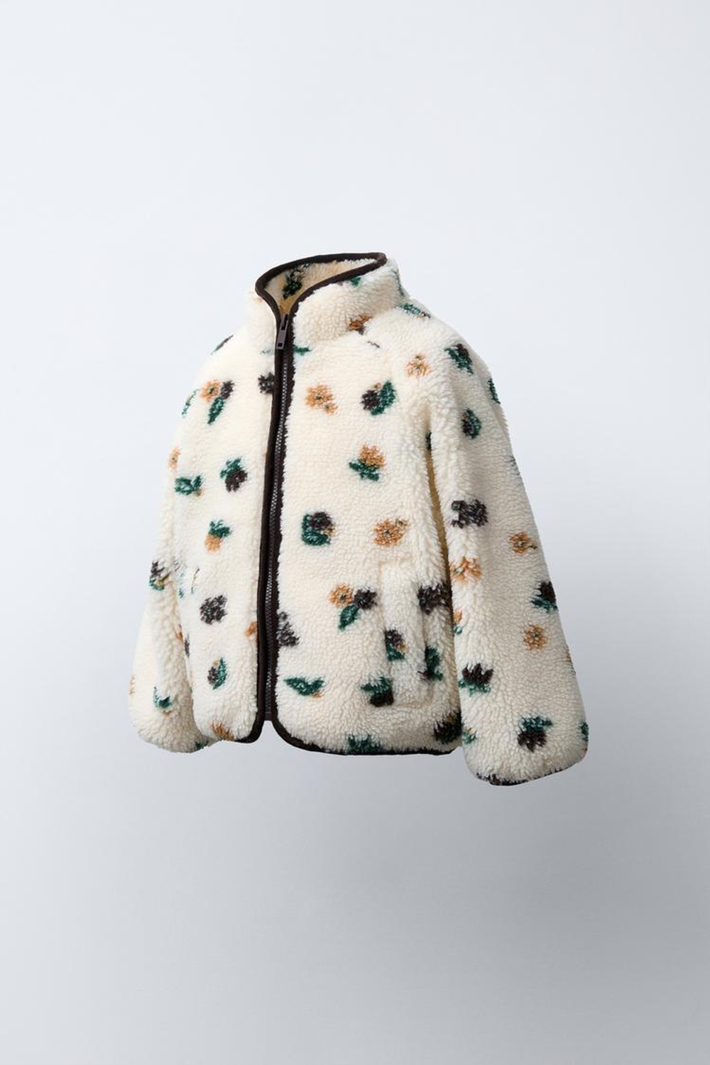 ZARA КУРТКА ИЗ ОВЧИНЫ С ЦВЕТАМИ, ЭКРЮ