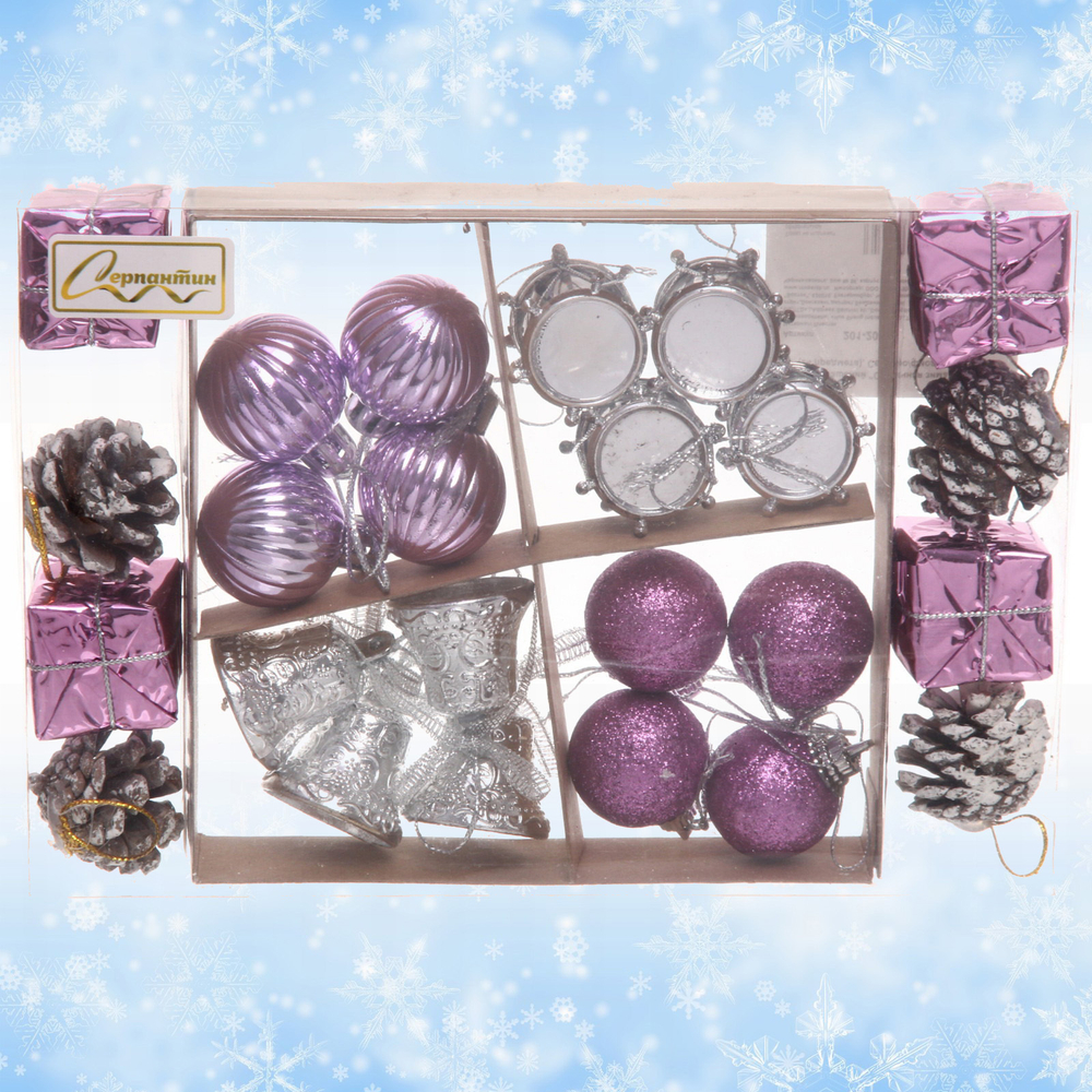 Набор украшений «Сказочная зима» 20*13,7*3 см (24 предмета), Серебро/фиолетовый