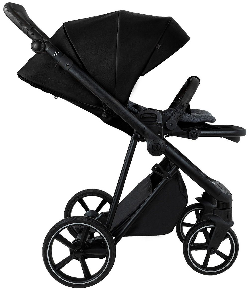 Детская коляска Roan Sol Vintage Leather 2.0 3 в 1 с автокреслом Pituso Baesa Pro Black,Beige Canopy SL/10/L Black/Black/руч.Черный