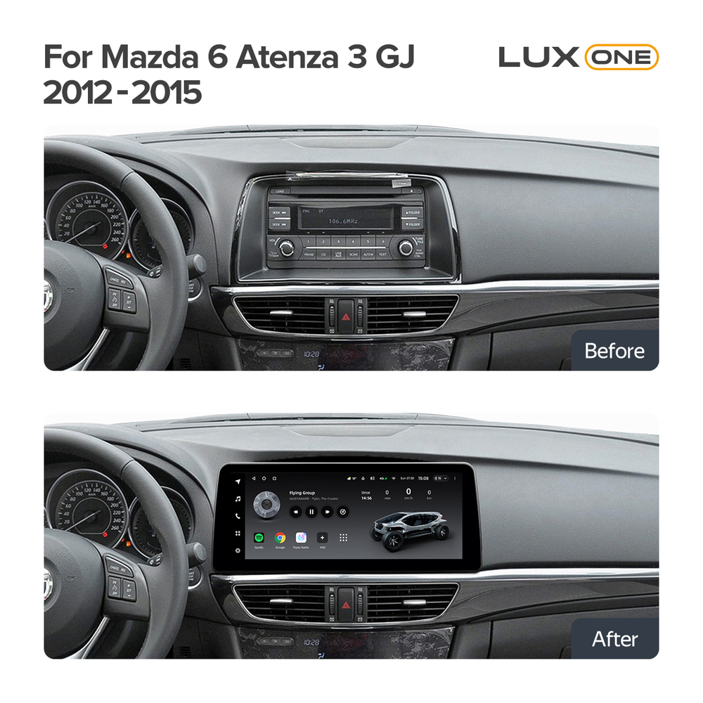 Магнитола Mazda 6 GJ 2012-2014 - Teyes LUX ONE монитор 12.3" 2K QLED на Android 10, CarPlay, 4G SIM-слот, 6/128ГБ