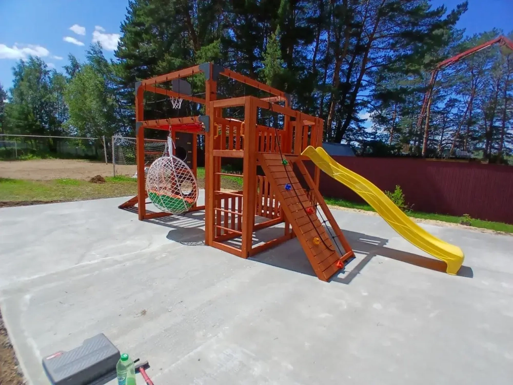 Детская площадка Савушка КУБ-3 (Махагон) подушками и коконом