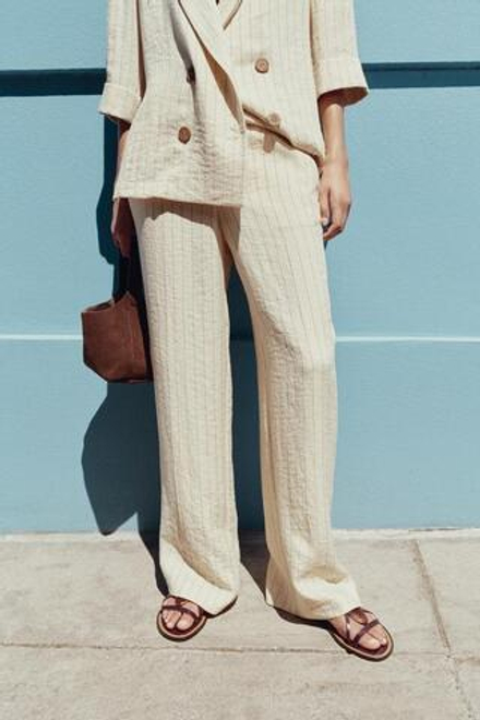 ZARA ПРЯМЫЕ БРЮКИ В ПОЛОСКУ, ЭКРЮ / ЧЕРНЫЙ