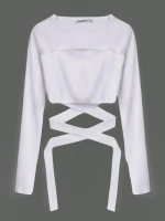 Белый кроп топ на завязках с длинным рукавом