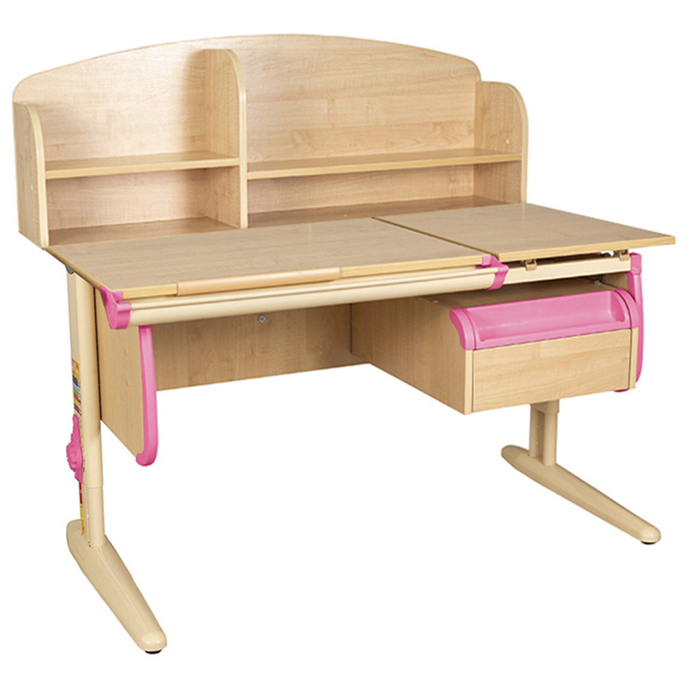 Растущая парта Дэми СУТ 25 с задней полкой СУТ.34.390 и навесной тумбой (1200×880 мм)